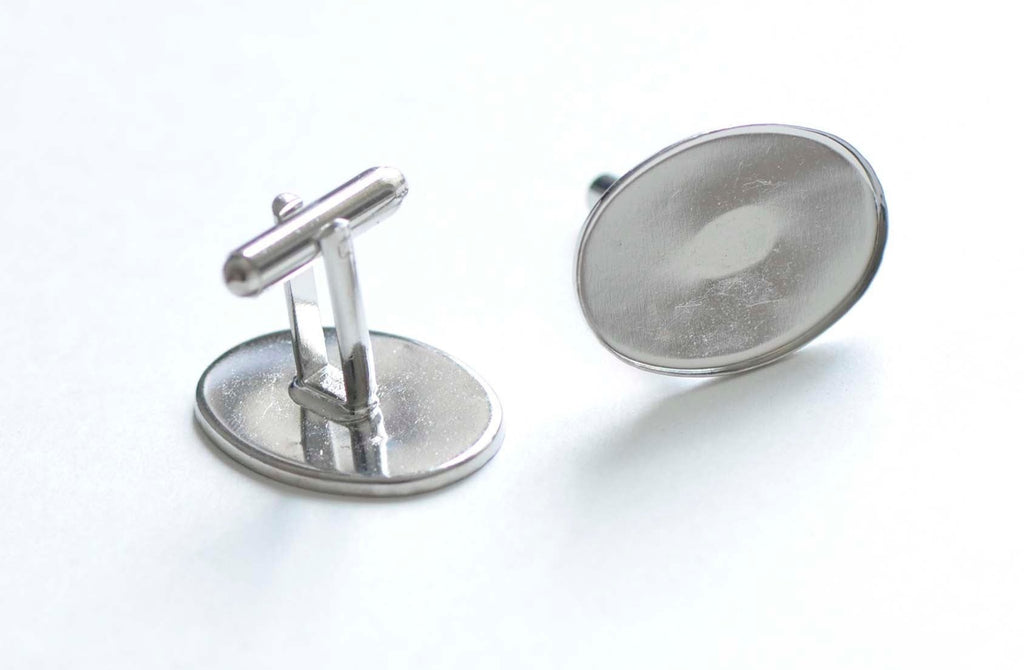 Platinum Bezel Cufflinks Blanks Oval Cuff Links Match 18x25mm Cabochon Set of 10