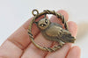 4 pcs Antique Bronze Round Owl Ring Charms Pendants 38x40mm A5506