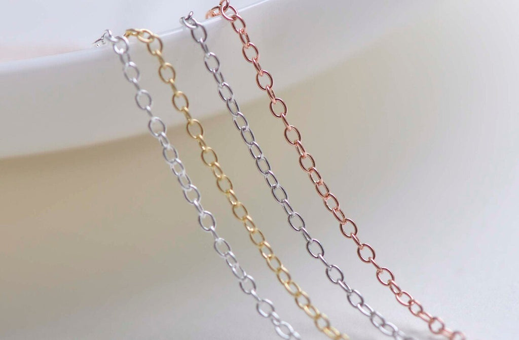 925 Sterling Silver Oval Cable Necklace Chain 18" Jewelry Making Silver/Platinum/Gold/Rose Gold