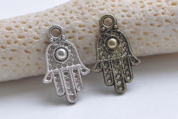Antique Bronze/Silver Hamsa Hand Pendants Charms 12x19.5mm Set of 50
