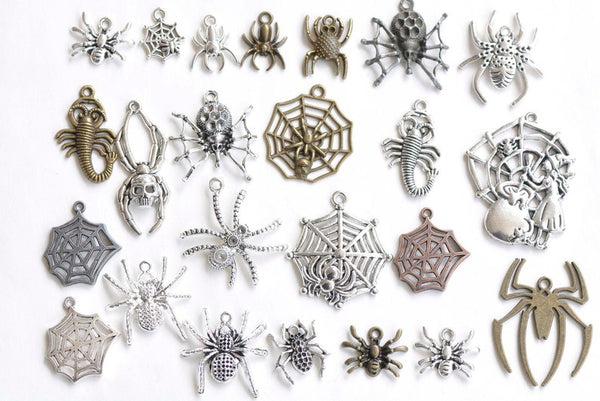 Antique Bronze/Silver Spider Cobweb Halloween Themed Charms Mixed Style