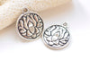 10 pcs Lotus Flower Pendants Antique Silver Round Religious Charms 20x24mm