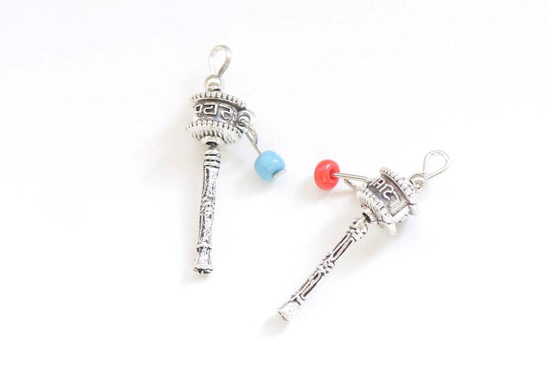 10 pcs of Antique Silver Prayer Wheel Charms Size 30mm
