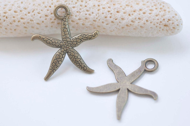 20 pcs Antique Bronze Ocean Starfish Sea Star Charms 26x28mm
