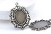 5 pcs Oval Cameo Rhinestone Base Settings Antique Bronze Pendant Tray Match 30x40mm