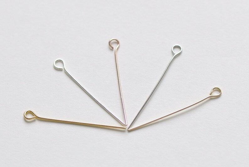 100 pcs Eye Pins Jewelry Making Silver/Platinum/14K/18K Gold/Rose Gold 20mm/25mm/30mm/50mm
