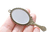 2 pcs Antique Bronze Fancy Victorian Hand Mirror Pendant 30x73mm A331