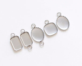 10 pcs Stainless Steel Blank Pendant Tray Tiny Square Rectangle Oval Shapes