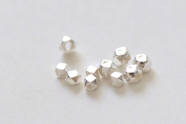 4 pcs 925 Polished Sterling Silver Faceted Geometric Spacer Beads Size 2mm/2.5mm/3mm