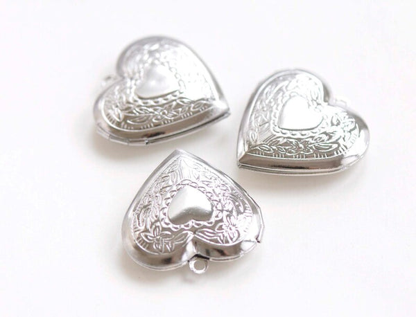 4 pcs of Platinum Heart Shaped Photo Lockets 29mm
