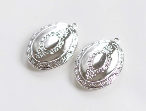 4 pcs of Platinum Brass Cross Oval Large Concave Photo Lockets 27x37mm