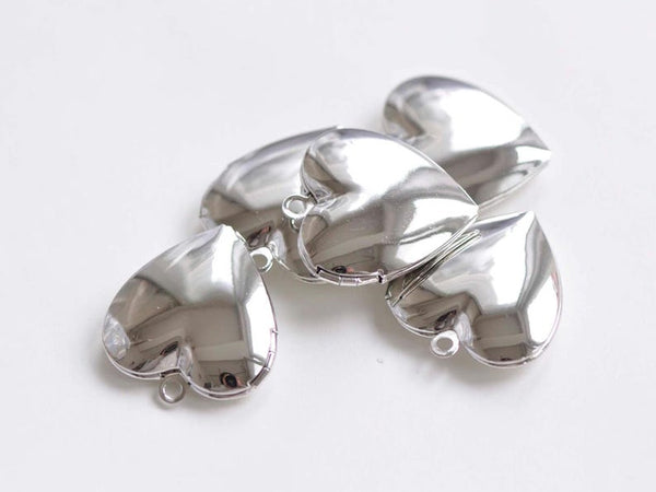 10 pcs of Platinum Heart Shaped Blank Photo Lockets 23mm