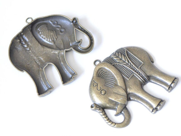 2 pcs of Antique Bronze Elephant Pendants 65x68mm