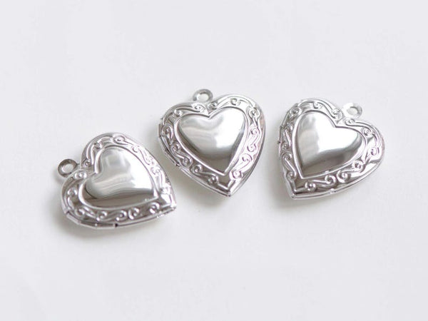 10 pcs of Platinum Heart Shaped Photo Lockets 19x22mm