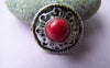 10 pcs Antique Silver Red Coral Buttons Charms 18mm A1688