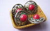 10 pcs Antique Silver Red Coral Buttons Charms 18mm A1688
