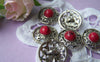 10 pcs Antique Silver Red Coral Buttons Charms 18mm A1688