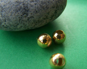 200 pcs Gold Round Iron Metallic Beads Ball Size 6mm A3962