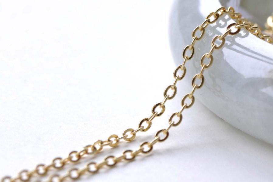 Anti Tarnish 16K Gold Flat Link Oval Cable Chain 1.5mm A7804