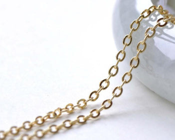 Anti Tarnish 16K Gold Flat Link Oval Cable Chain 1.5mm A7804