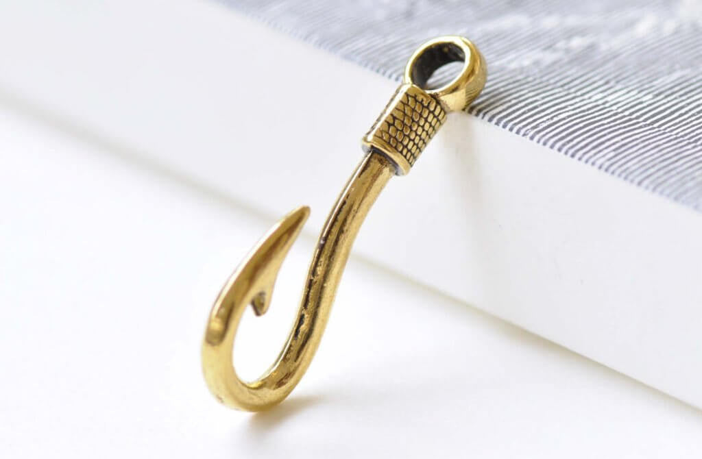 10 pcs Antique Gold Fish Hook Charms Large Hole Hook Pendants A8521
