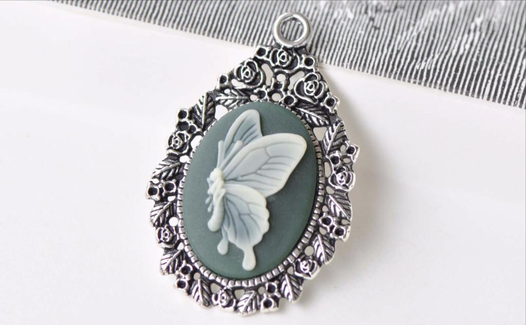 Pendant Tray Antique Silver Cabochon Base Settings A3597