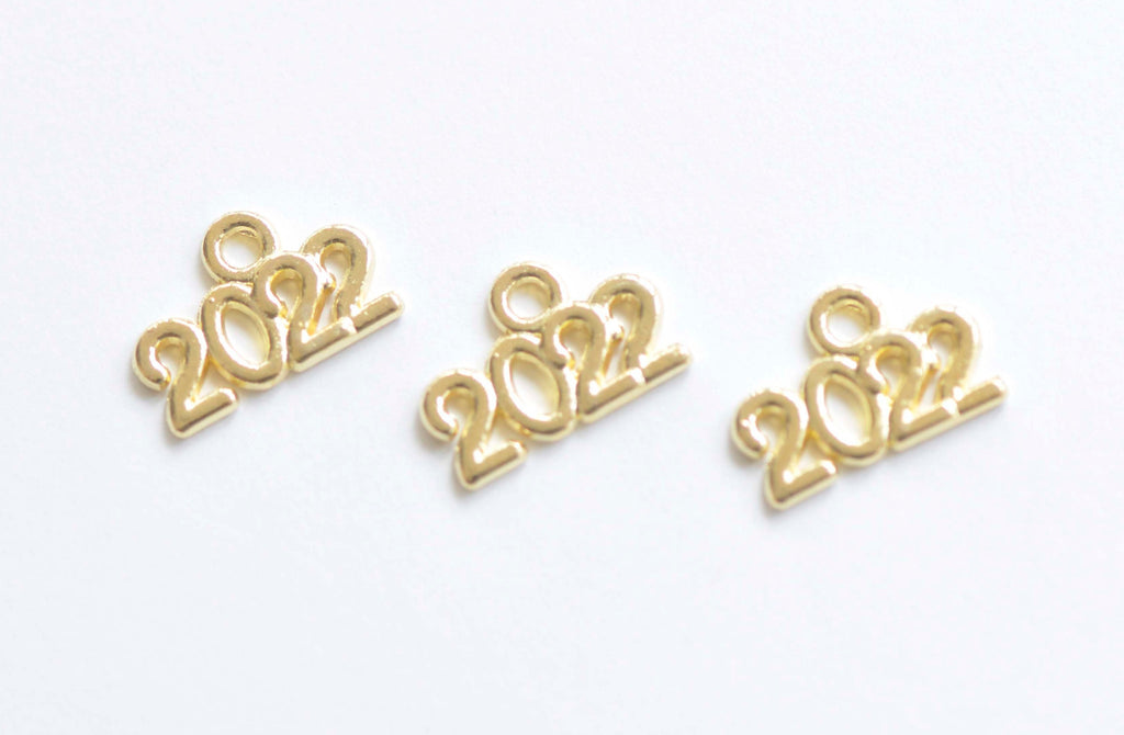 30 pcs Shiny Gold New Year 2022 Charms 10x13mm