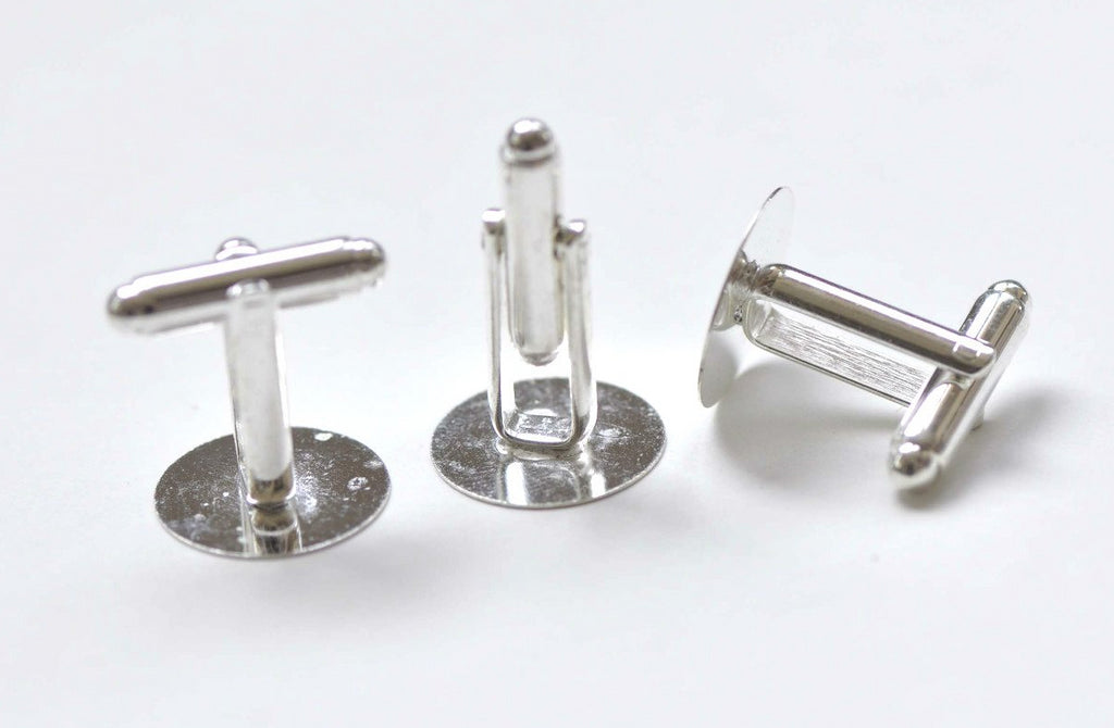 Silver Cuff Link Cufflink Blanks 15mm Pad Set of 10 (5 Pairs) A7938