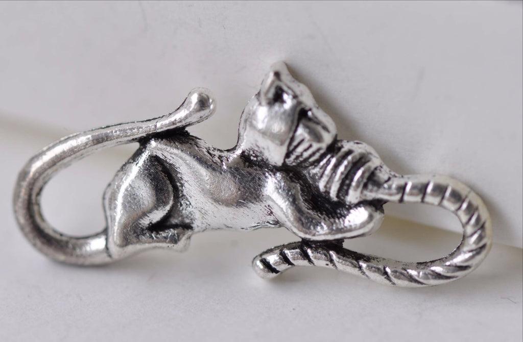 Antique Silver Cat Connector Wool Ball Charms Set of 10 A7910