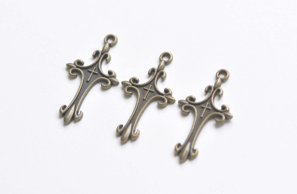 Fancy Cross Charms Antique Bronze Royal Pendants Set of 10 A7742