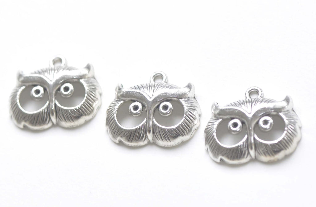 10 pcs Antique Silver Owl Head Charms Pendants 17x24mm A2250