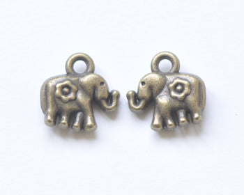 10 pcs Antique Bronze Small 3D Flower Elephant Charm Pendants A4717
