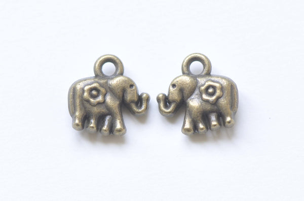 10 pcs Antique Bronze Small 3D Flower Elephant Charm Pendants A4717