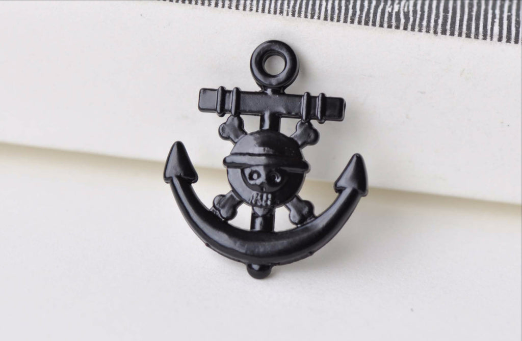 10 pcs Black Skull Pirate Anchor Charms 20x23mm A8542