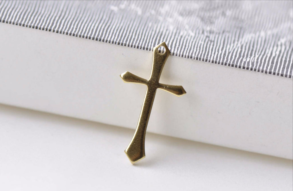 20 pcs Raw Brass Cross Charms Embellishments 13x24mm A8561