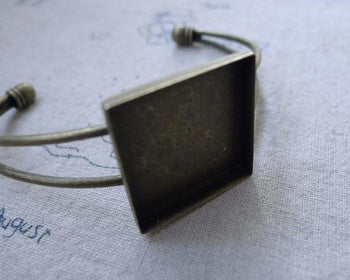 Accessories - 1 Pc Of Antique Bronze Brass Square Bracelet With Bezel Match 25mm Cameo A7639