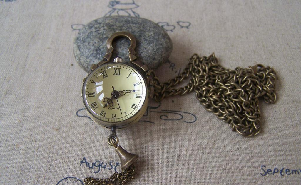 Pocket Watch - 1 PC Antique Bronze Glass Bird Bubble Orb Pocket Watch A7197