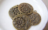 Flowers - 10 pc Antique Bronze Round Cut Out Flower Charms A5027