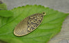 Flowers - 10 pc Antique Bronze Oval Flower Long Charm Pendants A7811