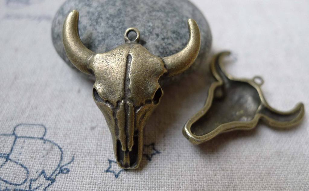Birds, Pets & Animals - 10 pcs Antique Bronze 3D Bull Head Charms Pendants 28x31mm A6106
