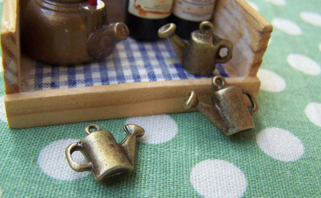 People, Profession & Hobby - 10 pcs Antique Bronze 3D Watering Pot Charms 13x16mm A3273