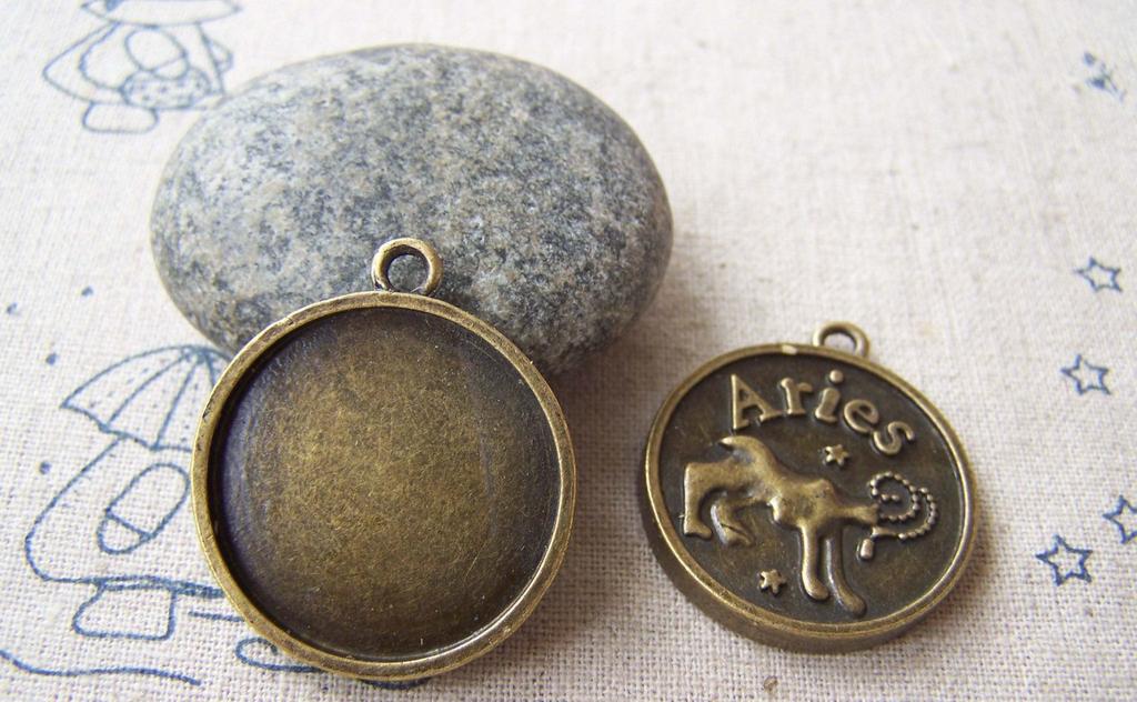 Accessories - 10 Pcs Antique Bronze Aries The Ram Round Base Setting Charms Match 25mm Cameo A4079