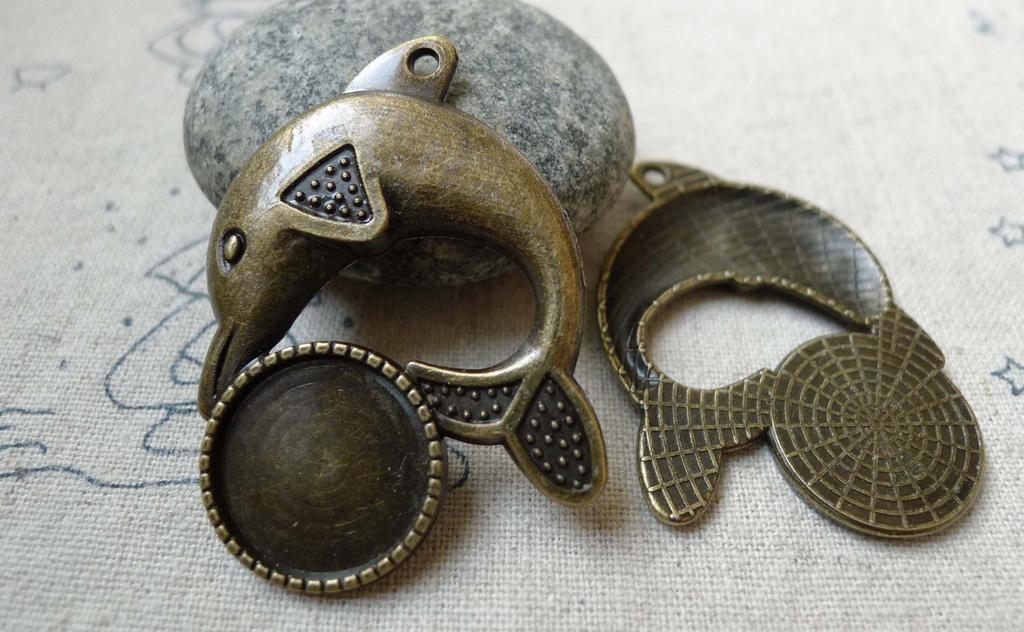 Accessories - 10 Pcs Antique Bronze Base Settings Pendant Match 16mm Cabochon A6199