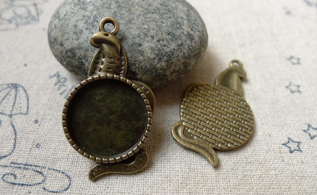 Accessories - 10 Pcs Antique Bronze Base Settings Pendant Match 16mm Cabochon A6206