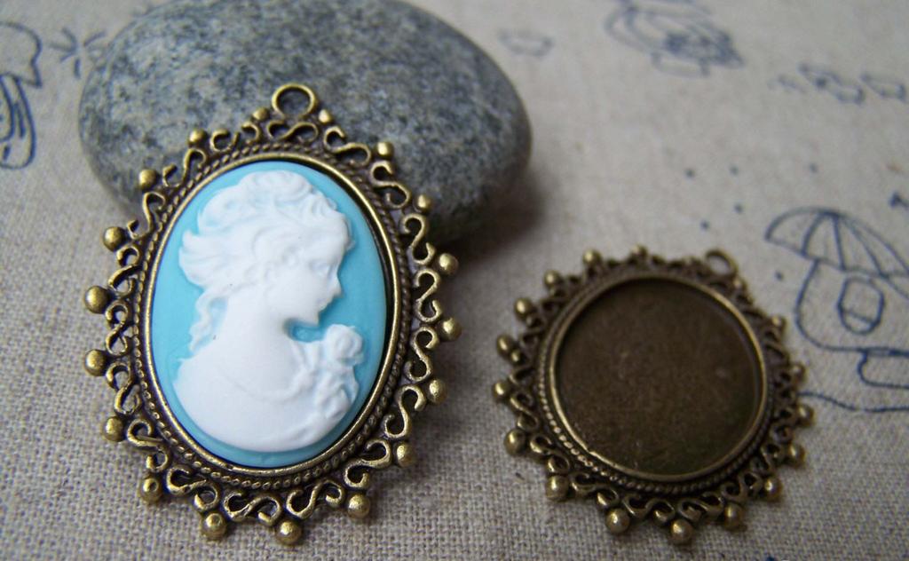 Accessories - 10 Pcs Antique Bronze Brass Filigree Oval Base Bezel Settings Match 18x25mm Cabochon A3198