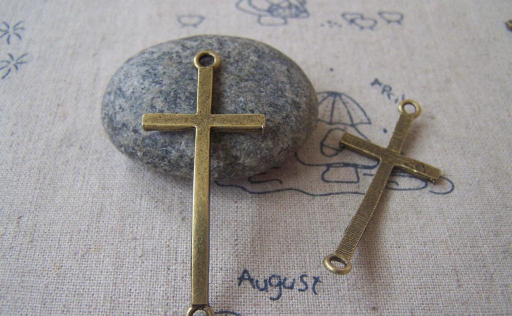 Accessories - 10 Pcs Antique Bronze Curved Sideways Cross Bracelet Connectors Charms 21x52mm A4331