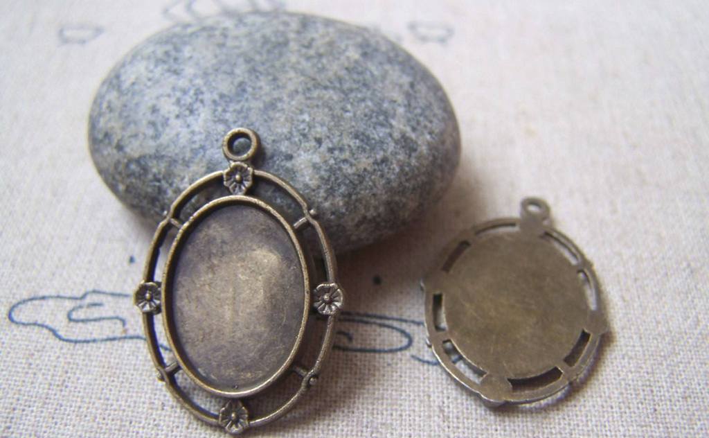 Accessories - 10 Pcs Antique Bronze Filigree Cameo Cabochon Base Settings Match 13x18mm Cab A4869
