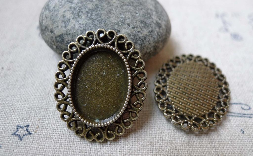 Accessories - 10 Pcs Antique Bronze Heart Edge Cameo Cabochon Base Settings Match 13x18mm A6082