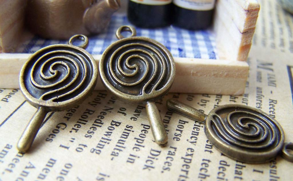 Accessories - 10 Pcs Antique Bronze Lollipop Sticky-pop Charms 14x23mm A1422