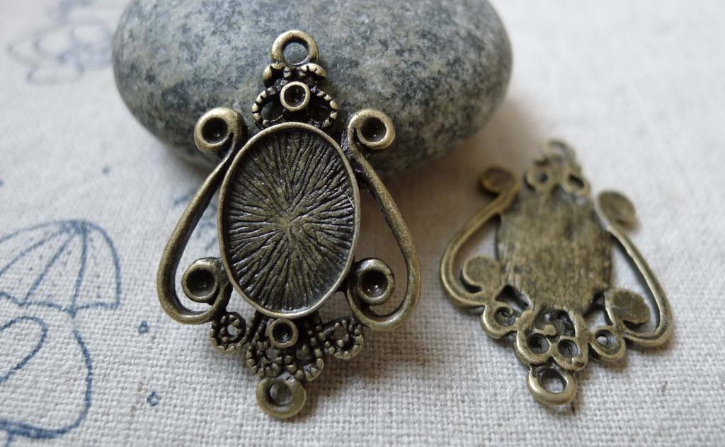 Accessories - 10 Pcs Antique Bronze Oval Cameo Cabochon Base Settings Connector Match 10x14mm Cabochon A6325